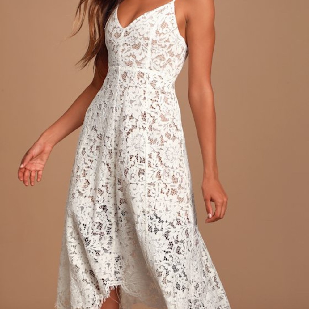 Lulus One Wish White Lace Midi Dress - Size X-Large